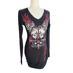 Rebel Saints by Affliction Black & red long sleeve t-shirt dress